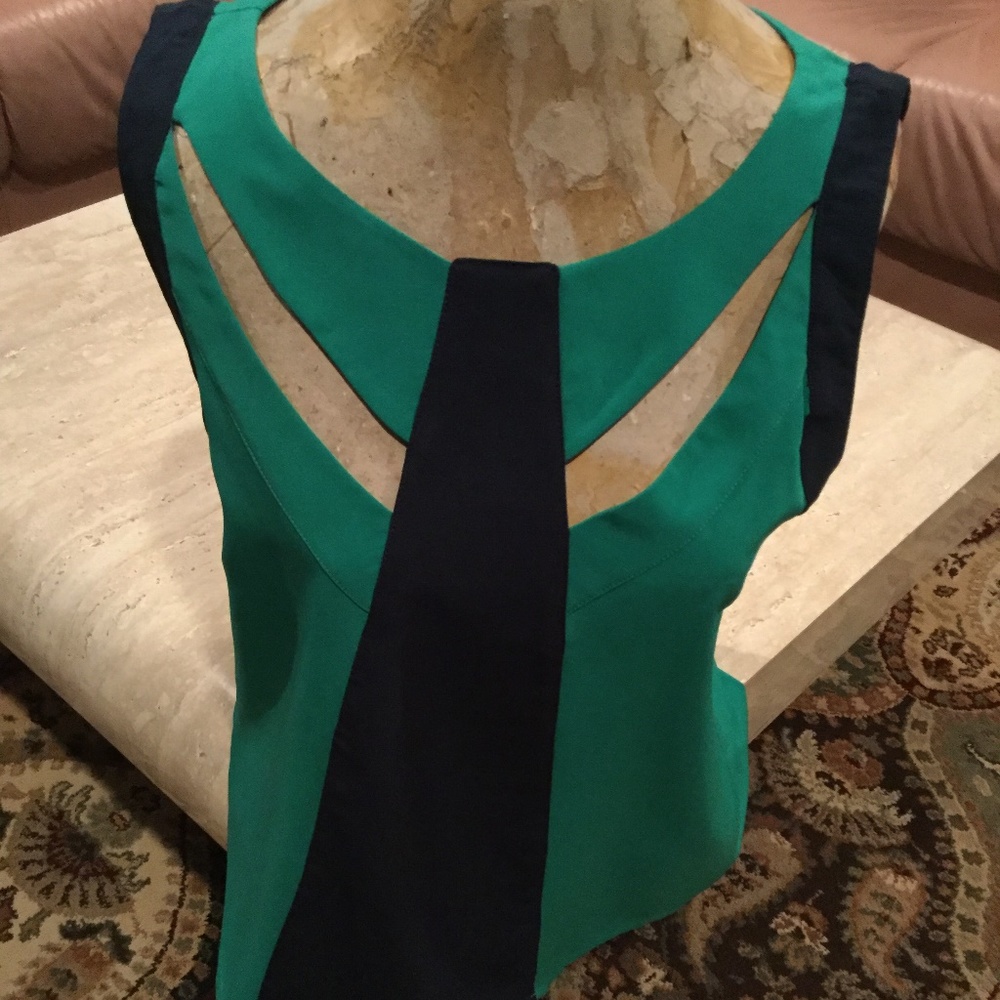 C Luce Anthropology Green Blue Cut Out Top